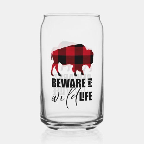 Beware Wild Life Buffalo Plaid ID669 Can Glass