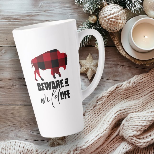 Beware Wild Life Buffalo Plaid ID669 Latte Mug (Creator Uploaded)