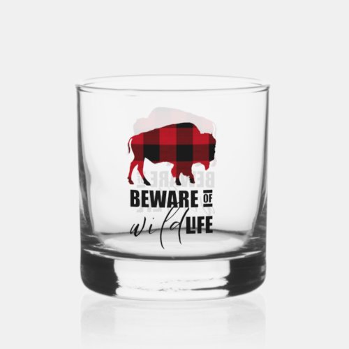 Beware Wild Life Buffalo Plaid ID669 Whiskey Glass
