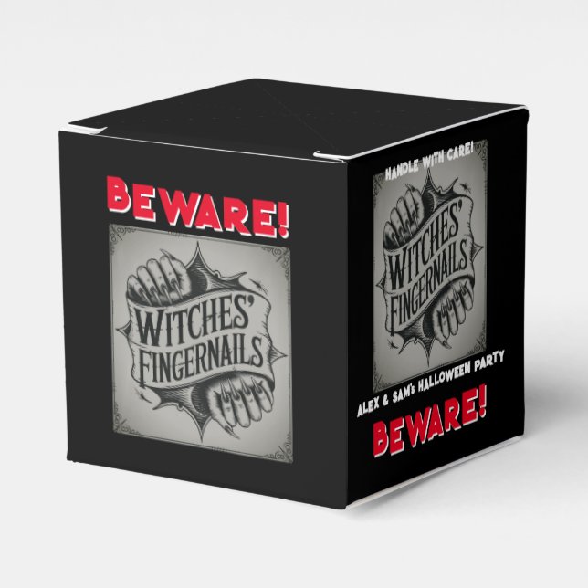 BEWARE! Witch Fingers Halloween Party Spooky Candy Favor Boxes (Front Side)
