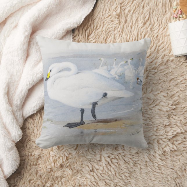 Bewick's swan, Birds illustration Throw Pillow (Blanket)
