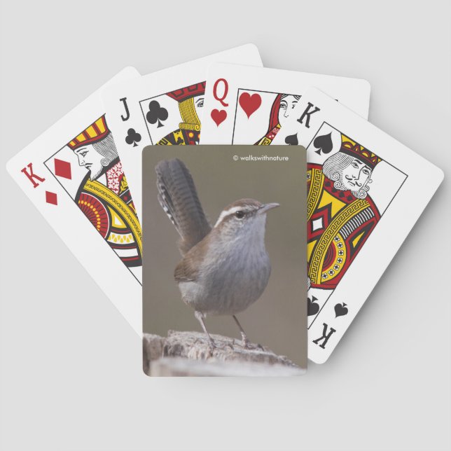 Bewick's Wren Songbird on Treestump Poker Cards (Back)