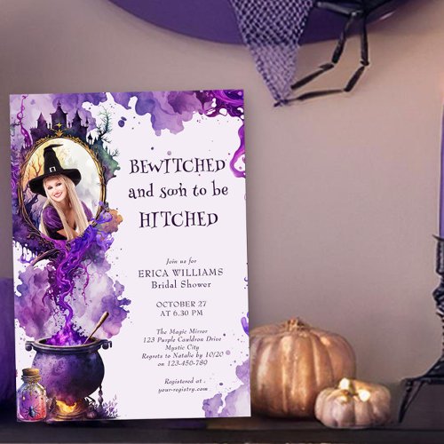 Bewitched an Hitched Halloween Photo Bridal Shower Invitation