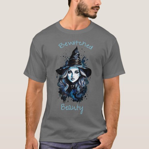 Bewitched Beauty witch and cat for cute Halloween  T_Shirt