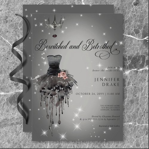 Bewitched  Betrothed Halloween Glam Black Shower Invitation