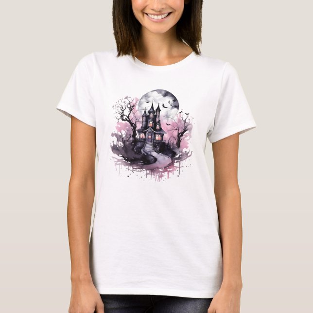 Bewitched Mansion: Spooky-Themed Decor T-Shirt (Front)