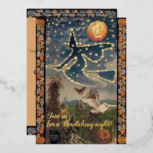 Bewitched Starry Night Halloween Foil Invitation