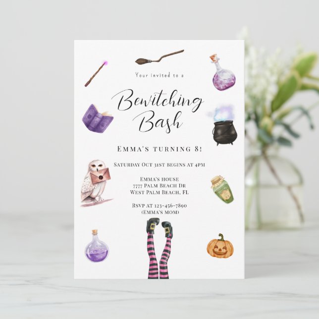 Bewitching Bash Halloween Witch Party  Invitation (Standing Front)