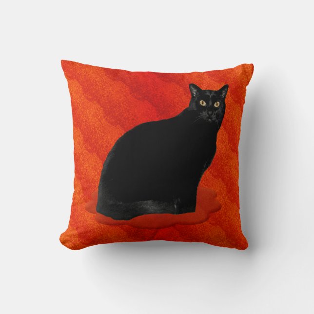Bewitching Black Cat Throw Pillow (Front)