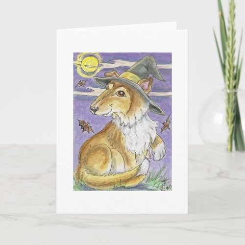 Bewitching Collie Dog Halloween Witch Card