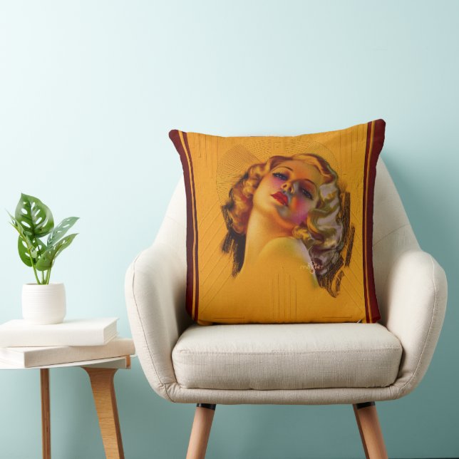 Bewitching Eyes Art Deco Portrait by Zoe Mozert Throw Pillow (Chair)