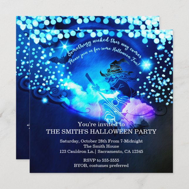 Bewitching Flying Witch Halloween Party Invitation (Front/Back)