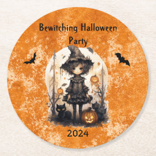 Bewitching Halloween Children Party Round Paper Coaster