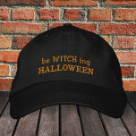 beWITCHing Halloween embroidered trucker hat<br><div class="desc">Embroidered Hats: Fun fashion baseball cap with text "beWITCHing HALLOWEEN" - humorous party hats,  Trick or Treat & Witches dress up party hats,  night out / college students</div>