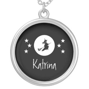 Bewitching Halloween Necklace, Black Silver Plated Necklace