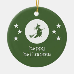 Bewitching Halloween Ornament, Green Ceramic Ornament