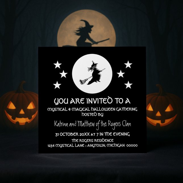Bewitching Halloween Party Invite, Black and White Invitation (Black Bewitching Halloween Party Invitation)