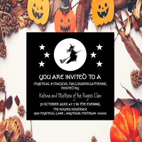 Bewitching Halloween Party Invite Black and White Invitation