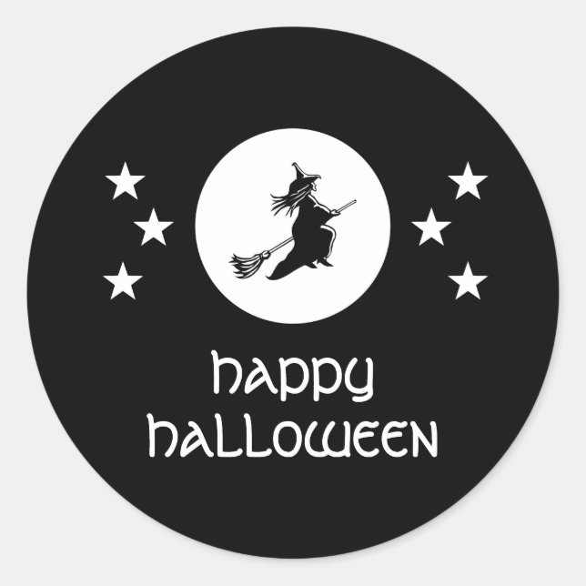 Bewitching Halloween Stickers, Black Classic Round Sticker (Front)