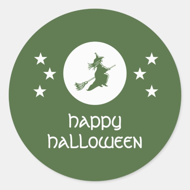 Bewitching Halloween Stickers, Green Classic Round Sticker (Front)
