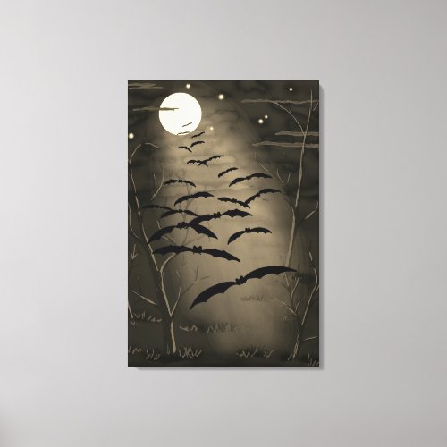 Bewitching Hour Full Moon Bats Vintage Halloween Canvas Print