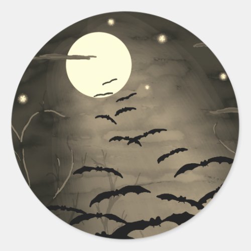 Bewitching Hour Full Moon Bats Vintage Halloween Classic Round Sticker