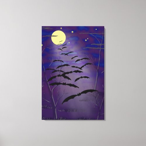 Bewitching Hour with Full Yellow Moon and Bats Canvas Print