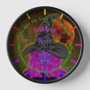 Bewitching Midnight Magic Purple Witch Clock