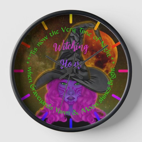 Bewitching Midnight Magic Purple Witch  Clock