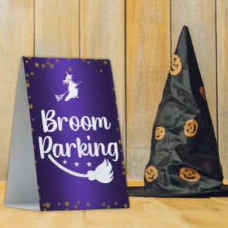 Bewitching Purple Halloween Broom Parking Sign