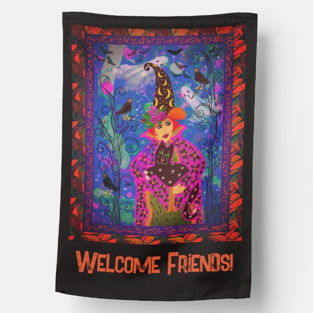 Bewitching Spooky Happy Halloween Night  House Flag (Front)