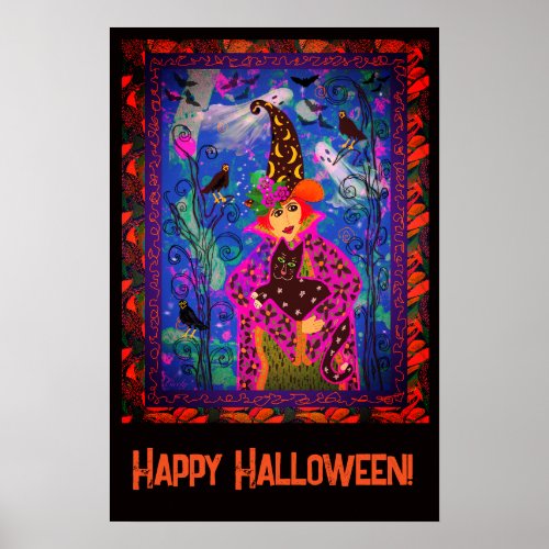 Bewitching Spooky Happy Halloween Party Dcor  Poster