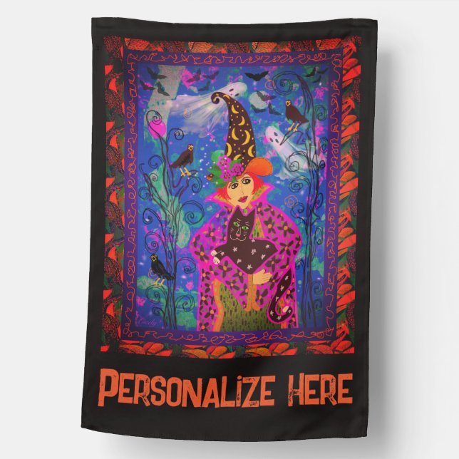 Bewitching Spooky Personalized Halloween Night  House Flag (Front)