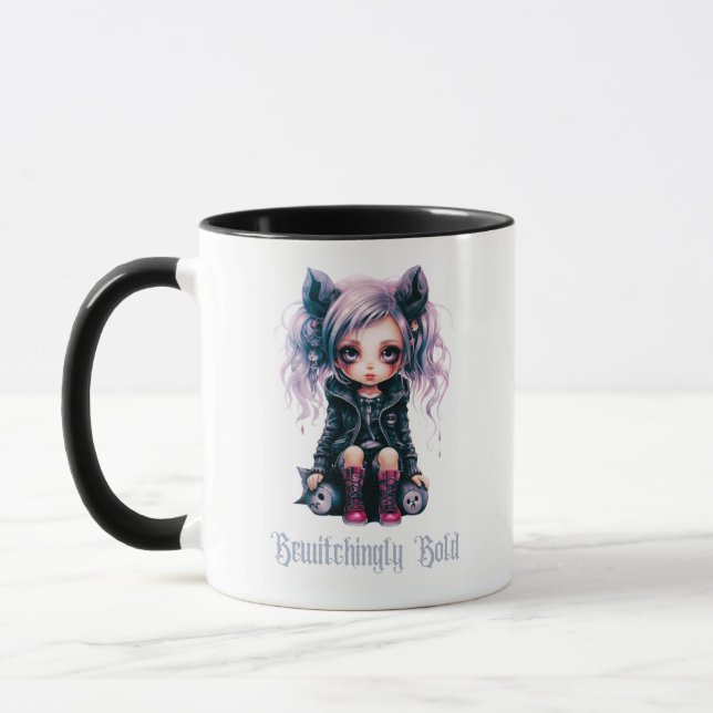Bewitchingly Bold Gothic Girl Halloween Mug (Left)