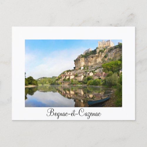 Beynac_et_Cazenac in Dordogne white text postcard