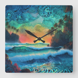 Beyond Blues Seascape Square Wall Clock