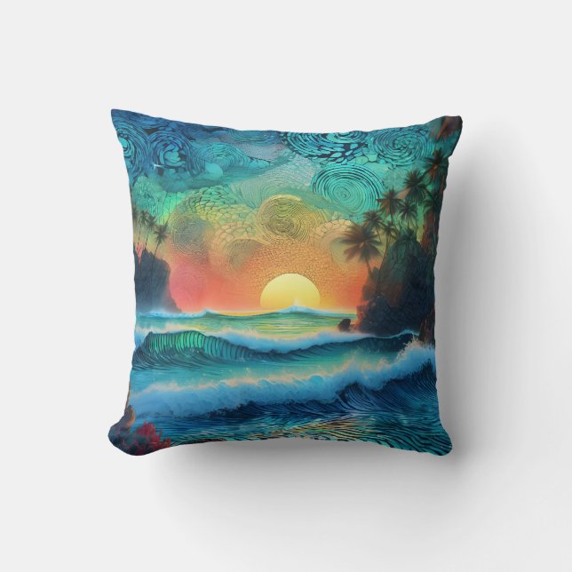 Beyond Blues Seascape Throw Pillow (Front)