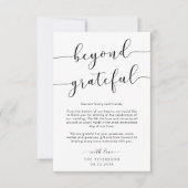 Beyond Grateful Elegant Script Wedding Photo Thank You Card (Front)