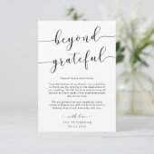 Beyond Grateful Elegant Script Wedding Photo Thank You Card (Standing Front)