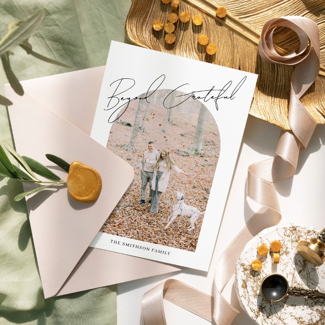 Beyond Grateful Modern Minimalist Photo Arch Holiday Card (Creator Uploaded)