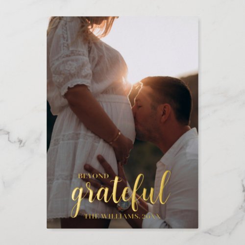 Beyond Grateful Pregnancy Thanksgiving Real Gold Foil Holiday Card