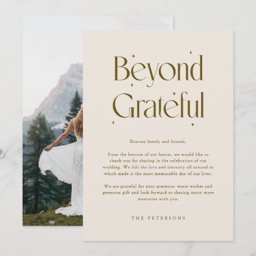 Beyond Grateful Whimsical Cream Wedding Photo Thank You Card