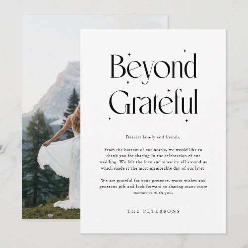 Beyond Grateful Whimsical Stars Wedding Photo Thank You Card