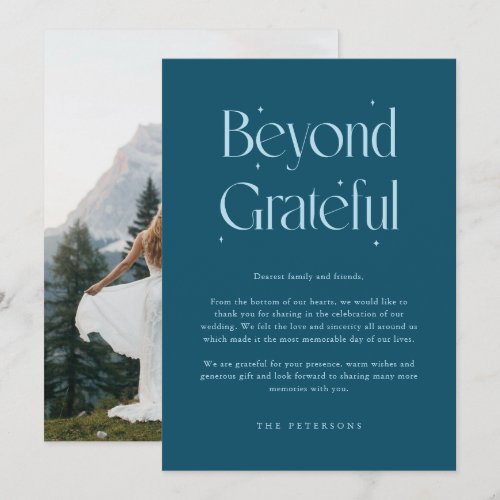 Beyond Grateful Whimsical Teal Wedding Photo Thank You Card