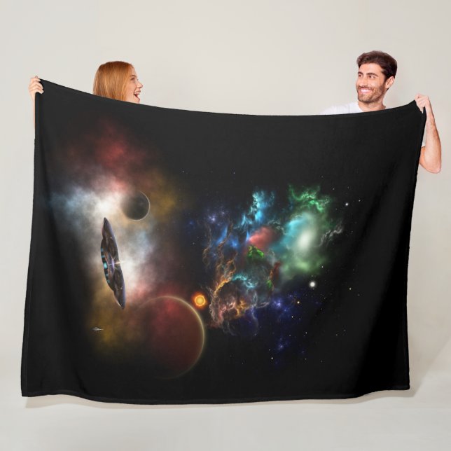 Beyond Space & Time Fractal Art II Spacescape Fleece Blanket (In Situ)