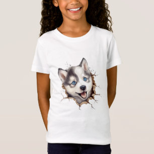 Beyond the Barrier: A Husky Puppy's Playful T-Shirt