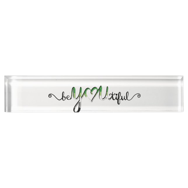 BeYOUtiful Aromantic Aro Pride Flag Lettering Desk Name Plate (Front)