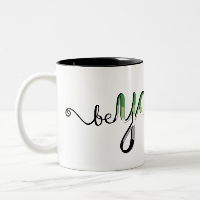 BeYOUtiful Aromantic Aro Pride Flag Lettering Two-Tone Coffee Mug (Left)