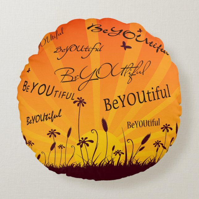 BeYOUtiful Sunset And Butterflies Round Pillow (Front)