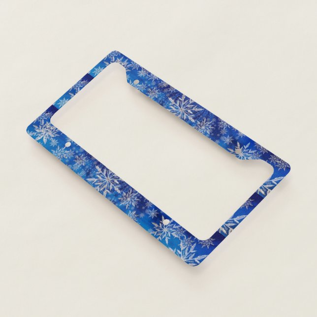 Beyutiful Cool Great Adorable Blue Snowflake License Plate Frame (3/4)
